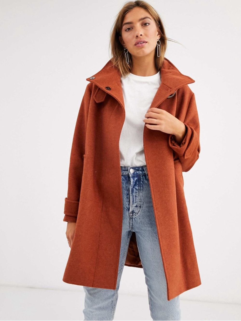 ASOS Women's Rust Overcoat Collared Belted Mid-Length Size US 4